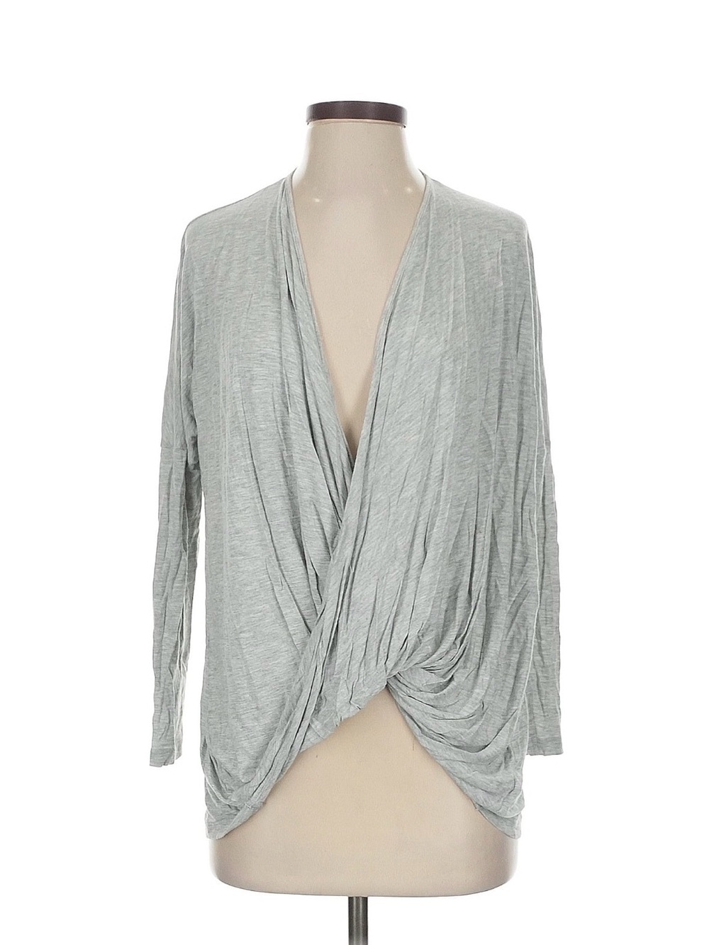 CAbi Light Sage V-Neck Draped Twist-Front Sweater
